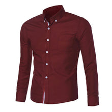 Load image into Gallery viewer, Navy Blue Light White Button Shirt Slim Fit Long Sleeve Men Shirts Famous Brand Social Shirt