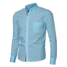 Load image into Gallery viewer, Navy Blue Light White Button Shirt Slim Fit Long Sleeve Men Shirts Famous Brand Social Shirt