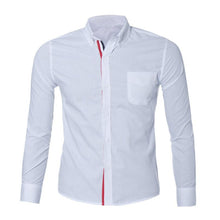 Load image into Gallery viewer, Navy Blue Light White Button Shirt Slim Fit Long Sleeve Men Shirts Famous Brand Social Shirt