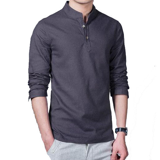 Men Long Sleeved Shirt Men Cotton and Linen Shirt